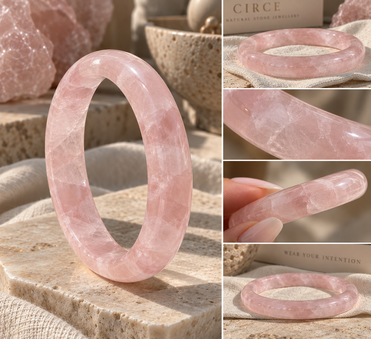 Natural Rose Quartz Bangle - The Venus