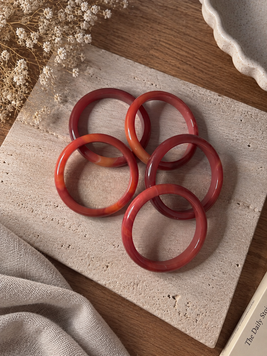 Natural Red Agate Bangle - The Circe