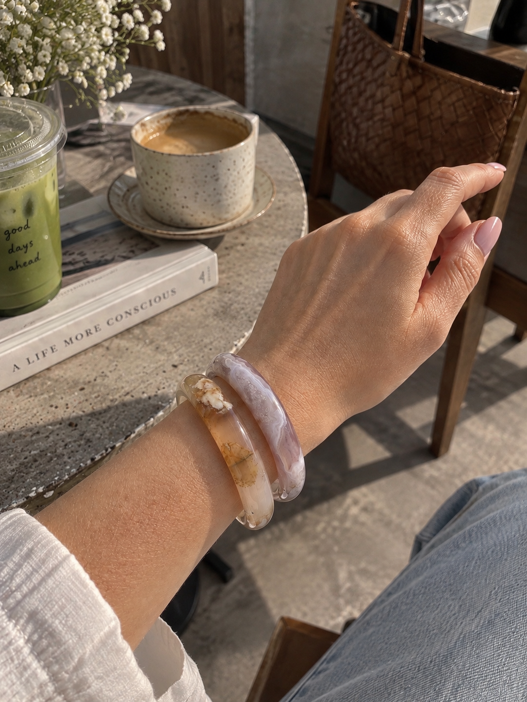 Natural Sakura Agate Bangle - The Flora