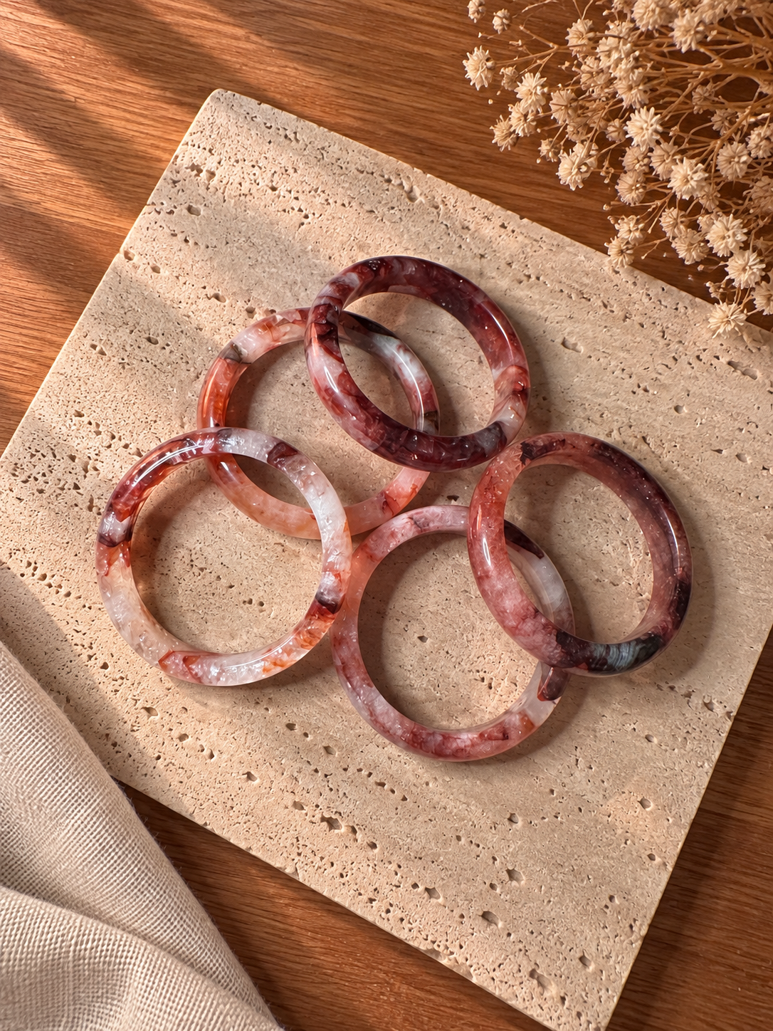 Natural Red Flower Quartz Bangle - The Ember