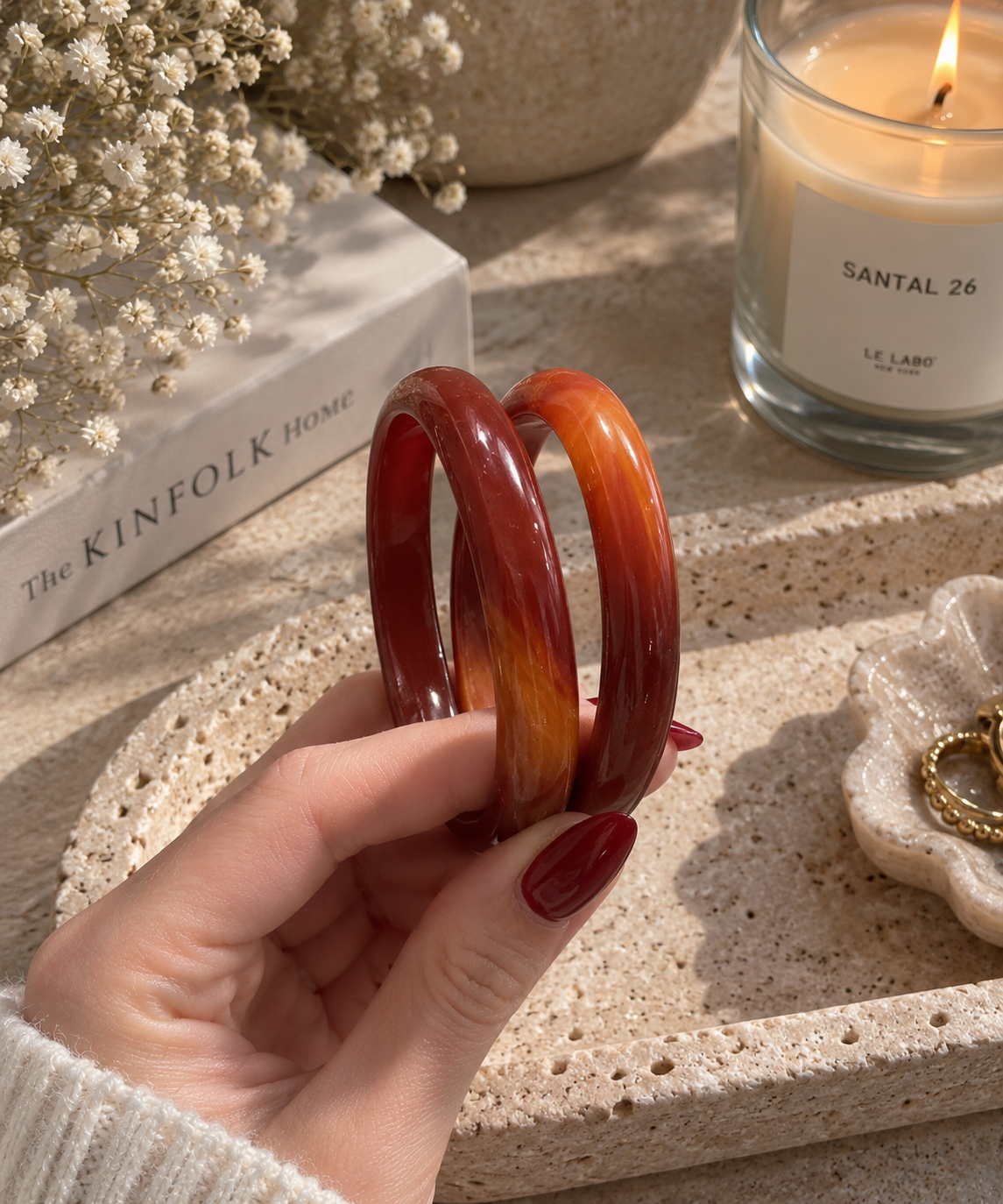 Natural Red Agate Bangle - The Circe