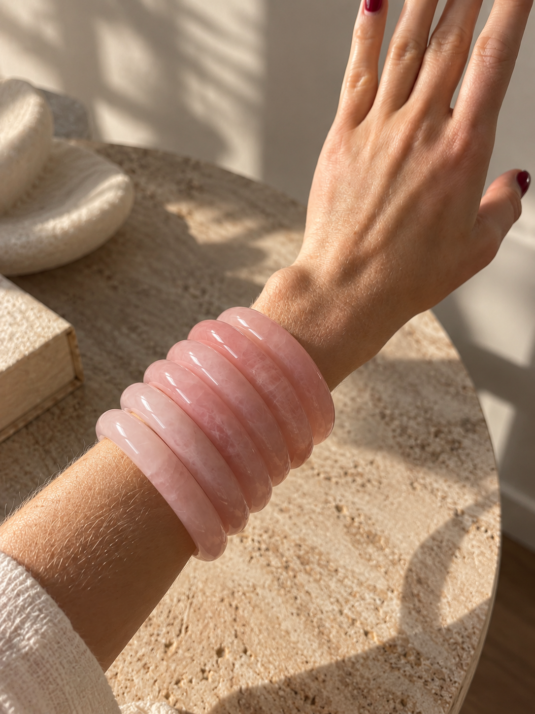 Natural Rose Quartz Bangle - The Venus