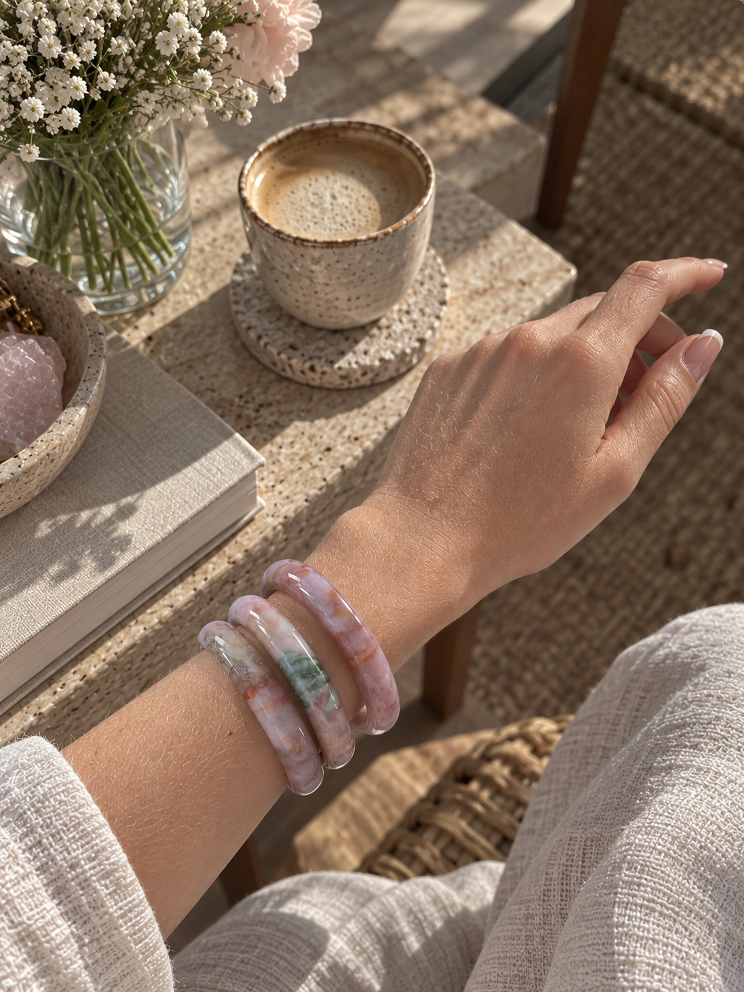 Natural Pink Jade Bangle - The Aurora