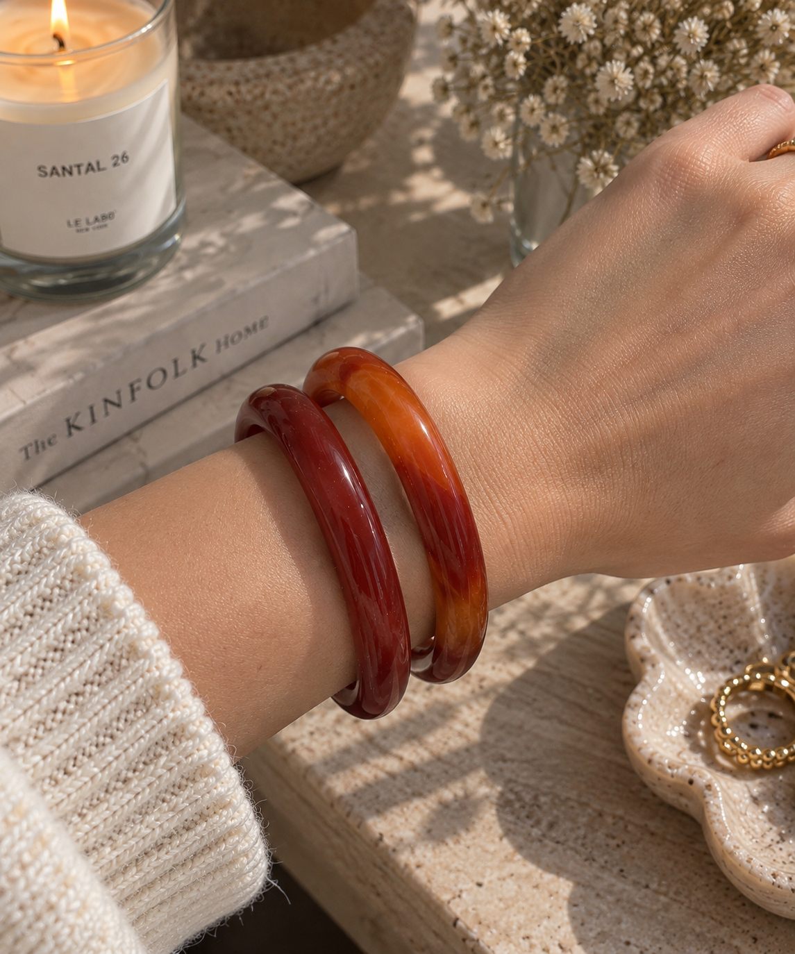 Natural Red Agate Bangle - The Circe