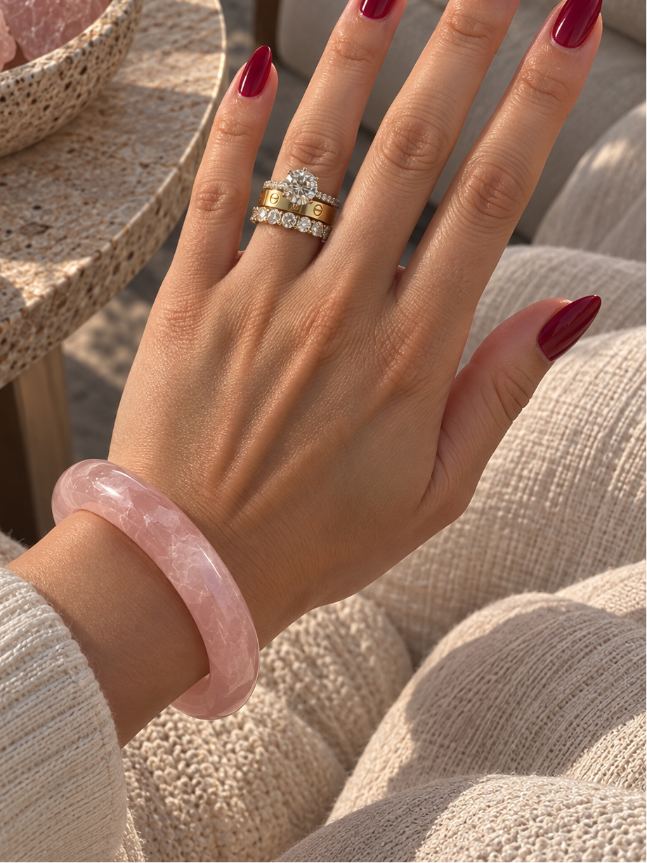 Natural Rose Quartz Bangle - The Venus