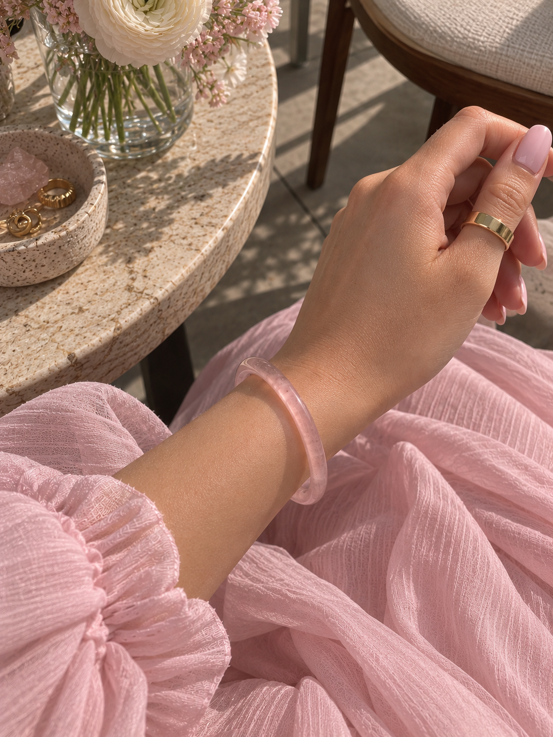 Natural Strawberry Quartz Bangle - The Freya