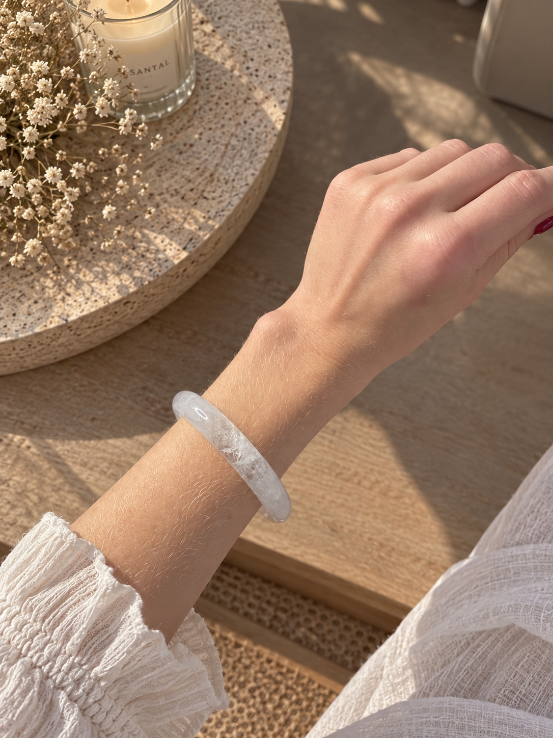 Natural Clear Quartz Bangle - The Luna