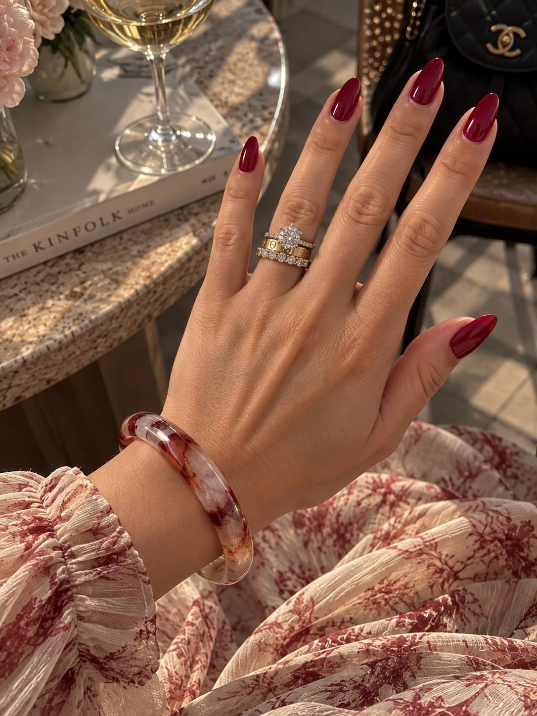 Natural Red Flower Quartz Bangle - The Ember