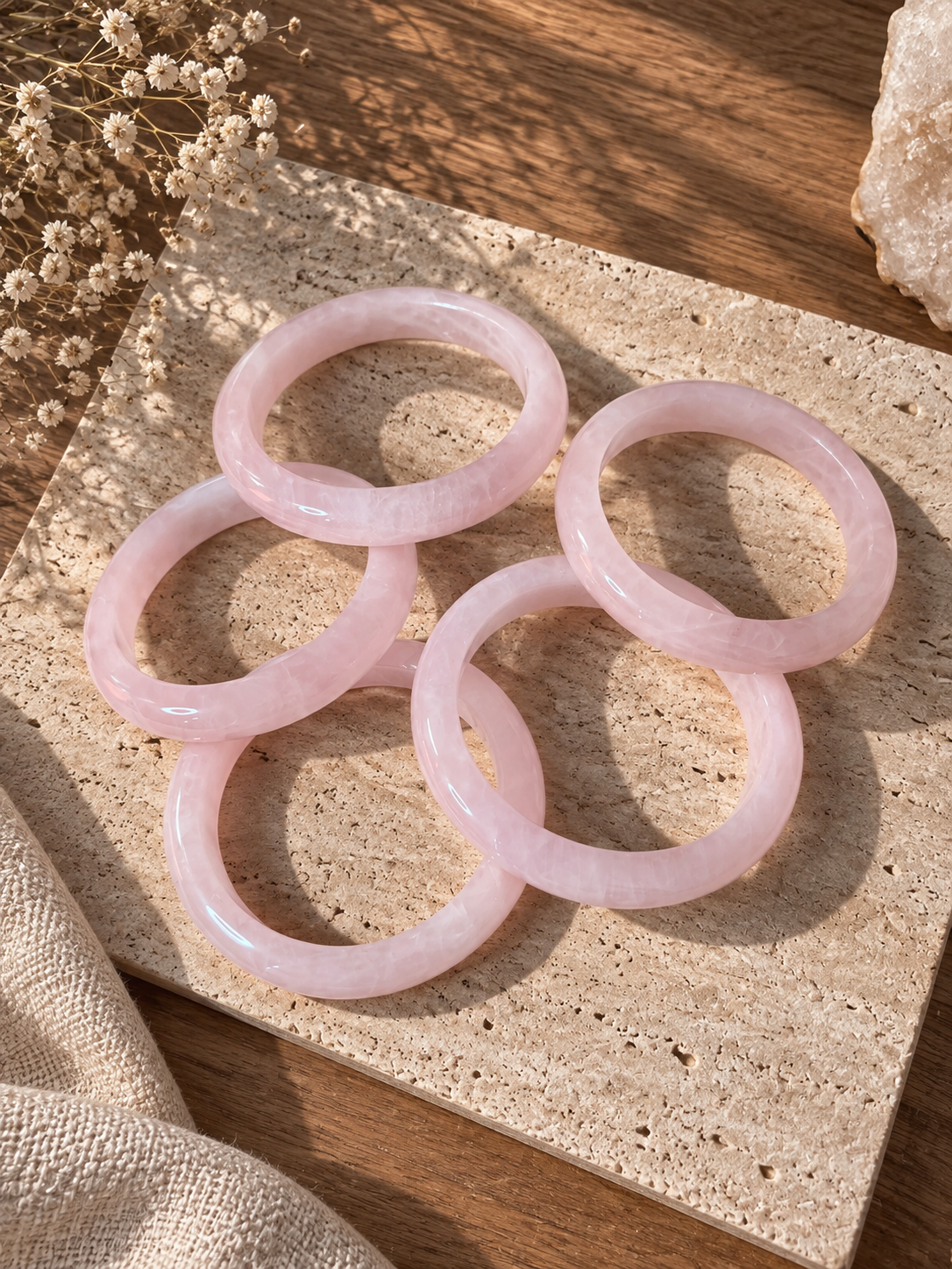 Natural Rose Quartz Bangle - The Venus
