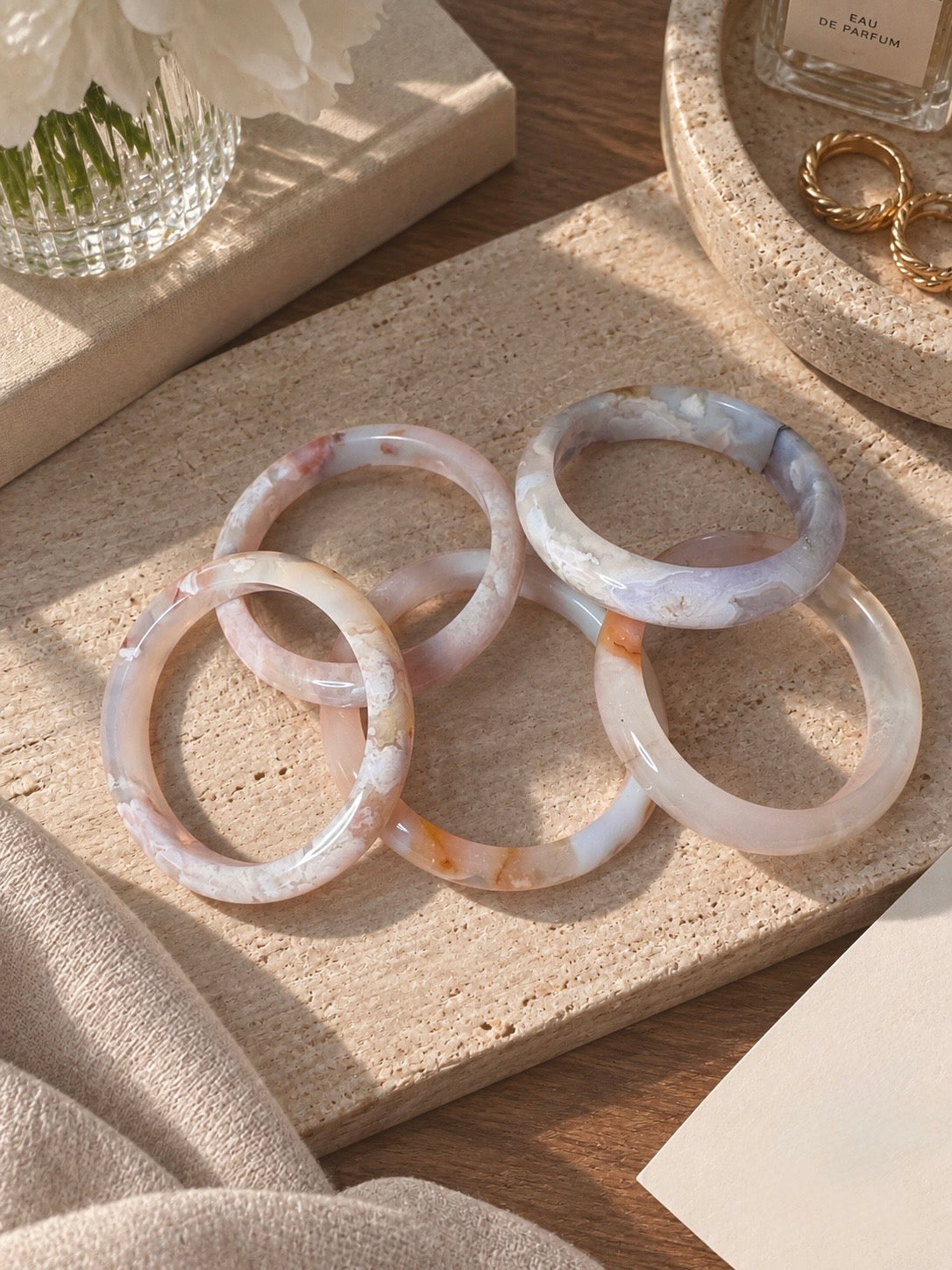Natural Sakura Agate Bangle - The Flora