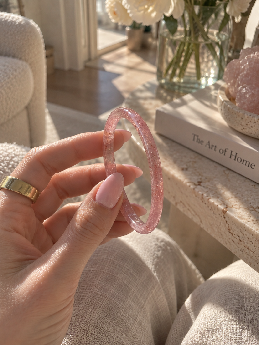 Natural Strawberry Quartz Bangle - The Freya