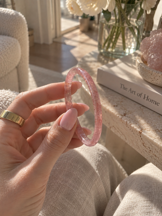 Natural Strawberry Quartz Bangle - The Freya