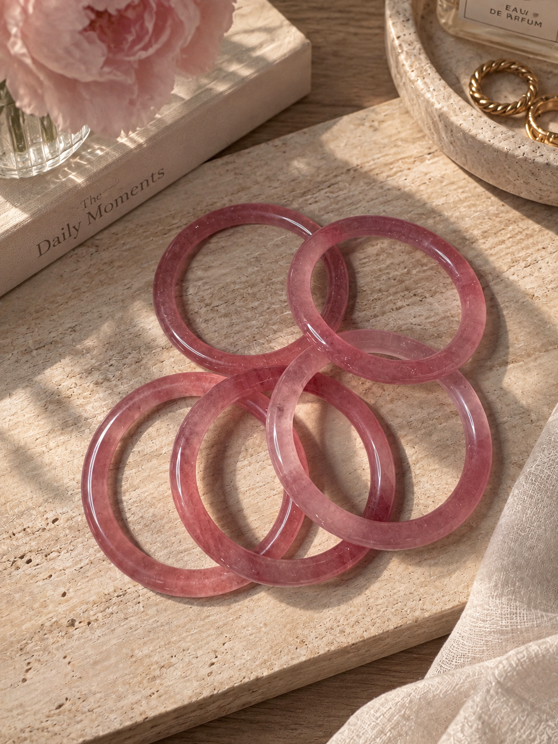 Natural Strawberry Quartz Bangle - The Freya